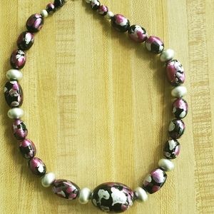 Pink Marbled Bead Necklace